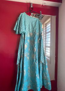 Elegant Blue & Gold Ethnic Gown