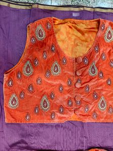 Embroidered Orange velvet shrug, jacket