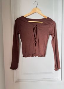 Brown Tie Front Crop Cardigan