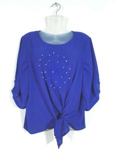 Blue Pearl Embellished Tie-Front Top