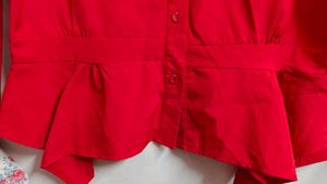 Red Peplum Button-Down Top