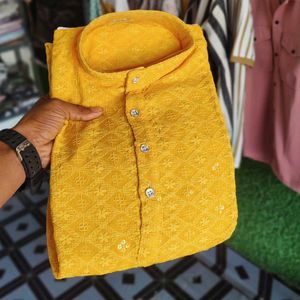 Yellow Embroidered Kurta