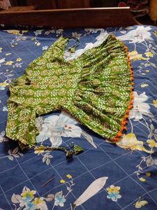 Green Floral Dress with Pom-Pom Trim
