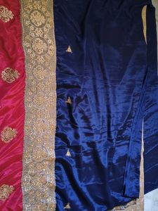 Elegant Blue Velvet Saree