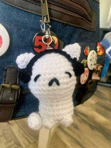 Crochet Cat With Headphone Keychain