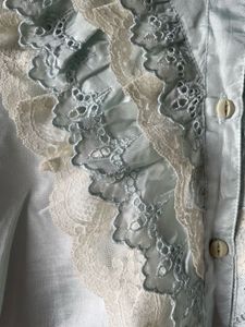 Soft Satin Retro Pastel Blue Frilly Lace- Blouse