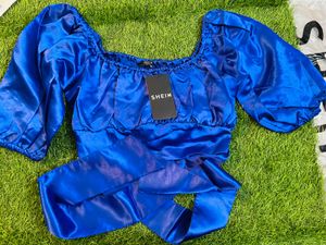 Blue Satin Crop Top M Size