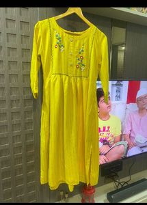 Yellow Embroidered Kurti