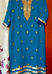 Teal Stone-work Party Wear Kurta &amp; Dupatta