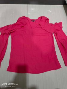 Pink Ruffle Cold Shoulder Top