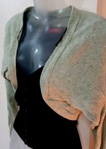 Sage Green Ribbed Bolero Shrug
