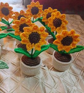 Crochet Sunflower Plant Decor