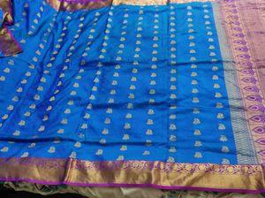 Blue And Purple Pure Silk Saree