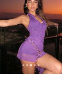 Purple Mini Dress with Ruffles