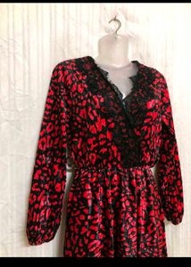 Vintage Red &amp; Black Print Dress