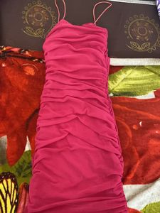 Hot Pink Ruched Bodycon Dress