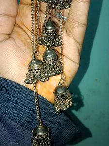 Silver Beaded Bangle with Jhumka Charms