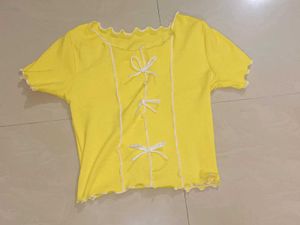 Yellow Bow Detail Lettuce Edge Top