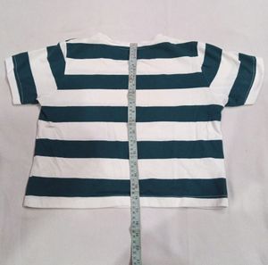 White-green Strip Crop Top