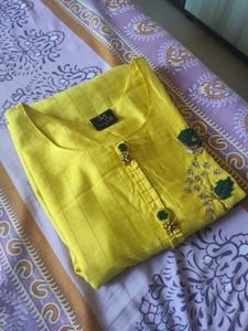 Silk Yellow Handwork Kurti