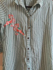 Striped Bird Embroidered Top