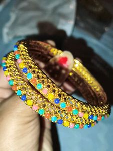 Colorful Beaded Gold Bangles