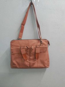 Peach Color Laptop Leather Bag