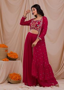 Rani Pink Zariwork Readymade Sharara Suit Size XL