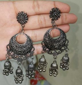 Dark Grey Oxidised Jhumkas