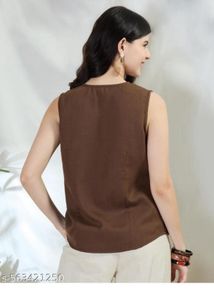Brown Tie-Front Sleeveless Top
