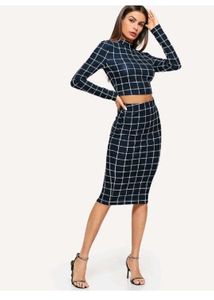 Chic Grid Print Two-Piece Set
