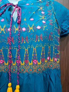 Festives Embroidered Teal Midi Dress