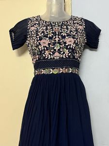 Pintrest Elegant Navy Blue Embroidered Dress