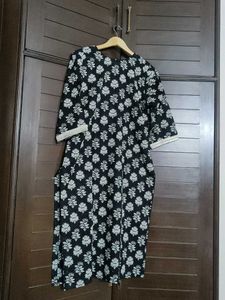 Elegant Black White Cotton Kurta With Dupatta