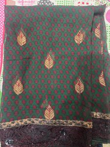 Green Saree with Maroon Blouse