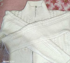 Cream Cable Knit Zip-Up Sweater