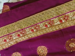 Magenta Saree And Blouse with Gold Embroidery