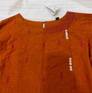 Rust Angrakha Kurti with Tassels