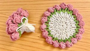 Handmade Tulip Crochet Coasters (Set of 4)
