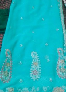 Teal Embellished Saree with Blouse