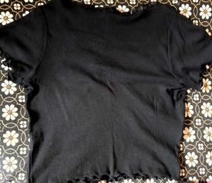 Black Ribbed Lace Crop Top