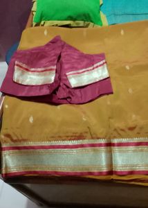 Musturd Yellow Maroon Saree