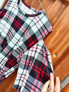 Plaid Cold Shoulder Top