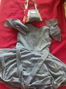 Blue Embellished Newborn Frock With bag