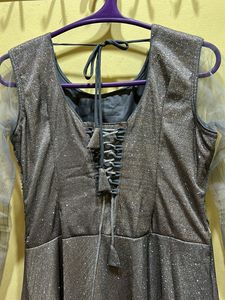 Grey Shimmer Party wear Long Frock Size L