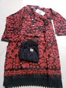 Red Floral Kurta Set
