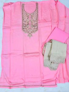 Elegant Peach Embroidered Dress Material