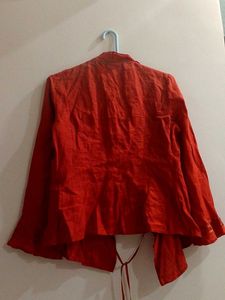 Red Linen Tie-Front Jacket