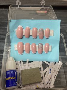 French Nude Fake Nails With Glue & Buffer