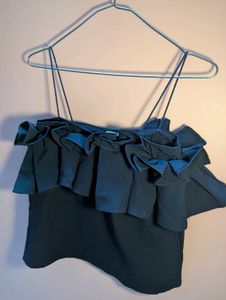 Black Ruffle Detail Top